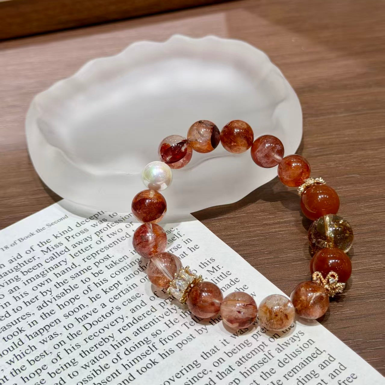 Gilded Red Agate & Banded Flower Jasper mixed-stone Bracelet