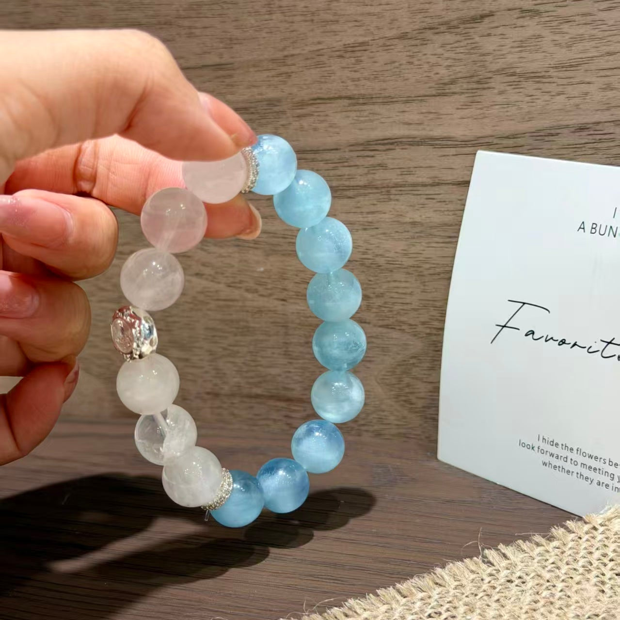 Natural Aquamarine & Clear Quartz Calming Crystal Bracelet