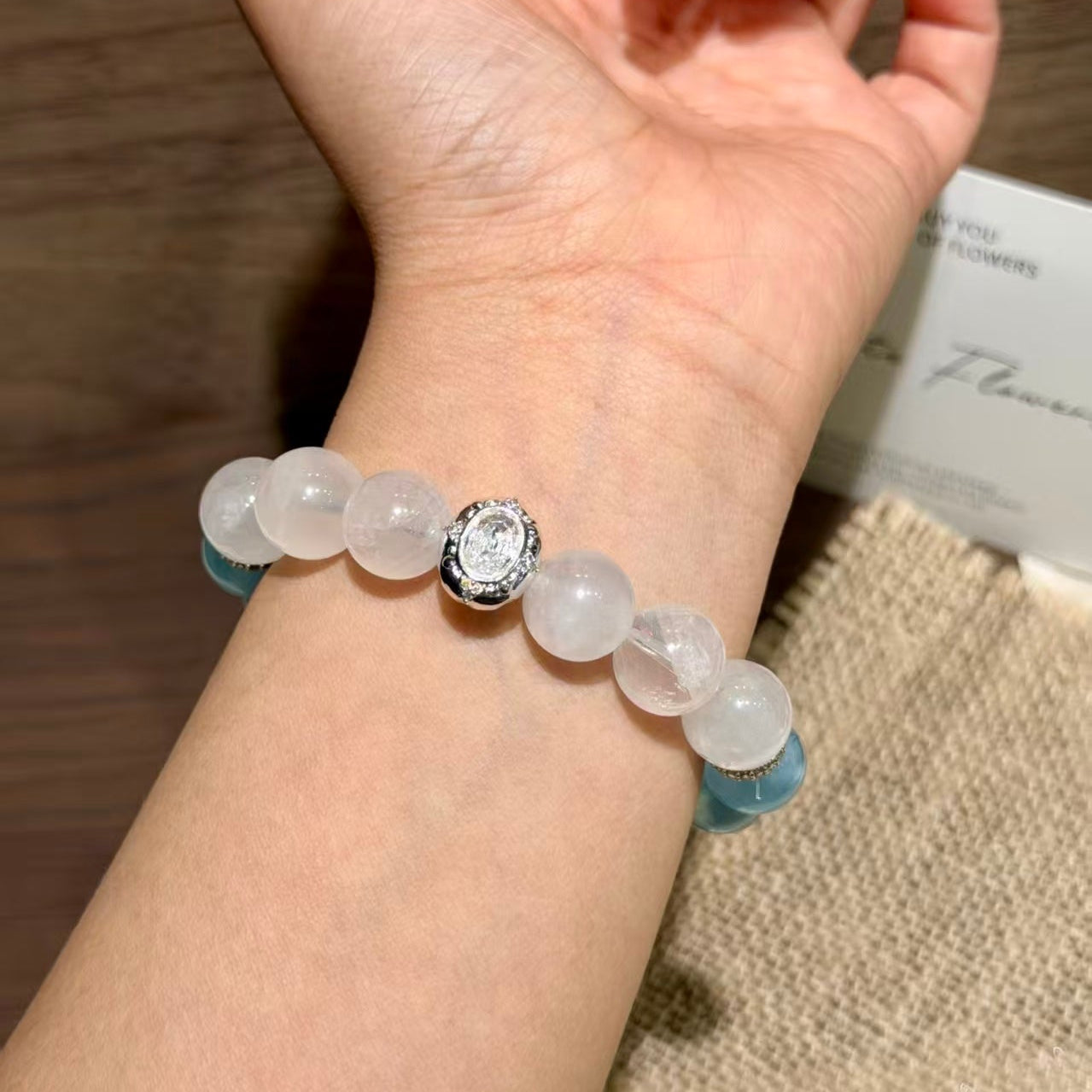 Natural Aquamarine & Clear Quartz Calming Crystal Bracelet