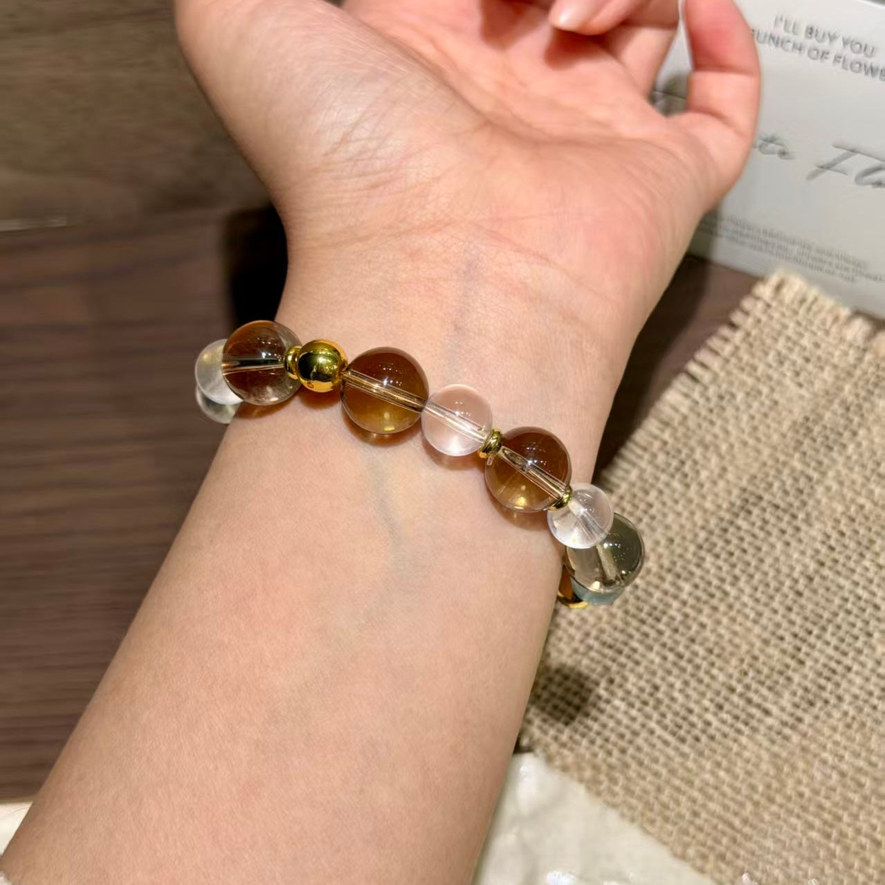 Natural Smoky Quartz & Aquamarine Mixed Healing Crystal Bracelet