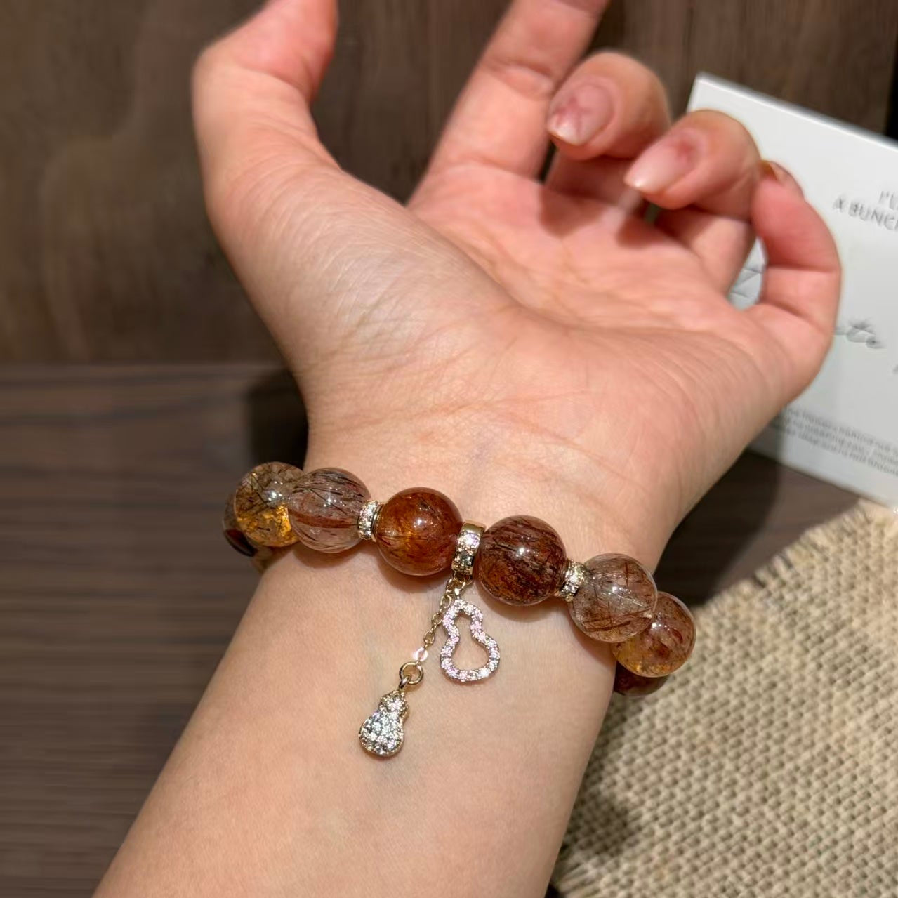 Natural Black Gold Super Seven & Clear Quartz Charm Bracelet
