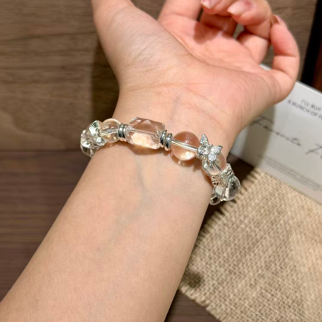 Natural Clear Quartz Freeform Mixed Bead Adjustable Slider Bracelet