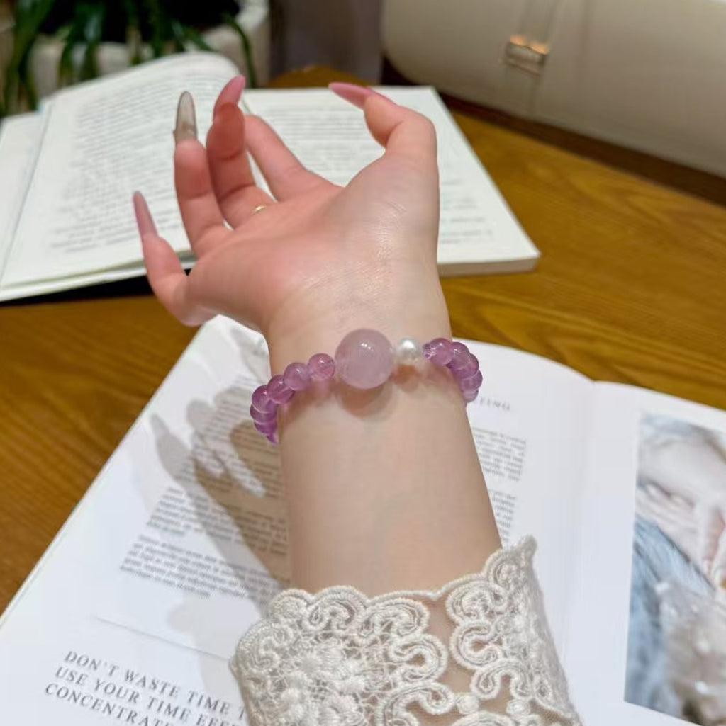 Natural Amethyst & Rose Quartz Calming Love Crystal Bracelet
