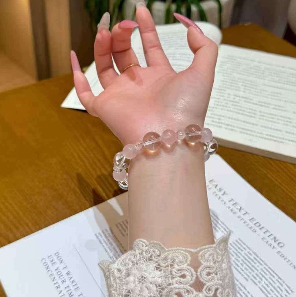 Natural Rose & Clear Quartz Amplified Love Crystal Bracelet