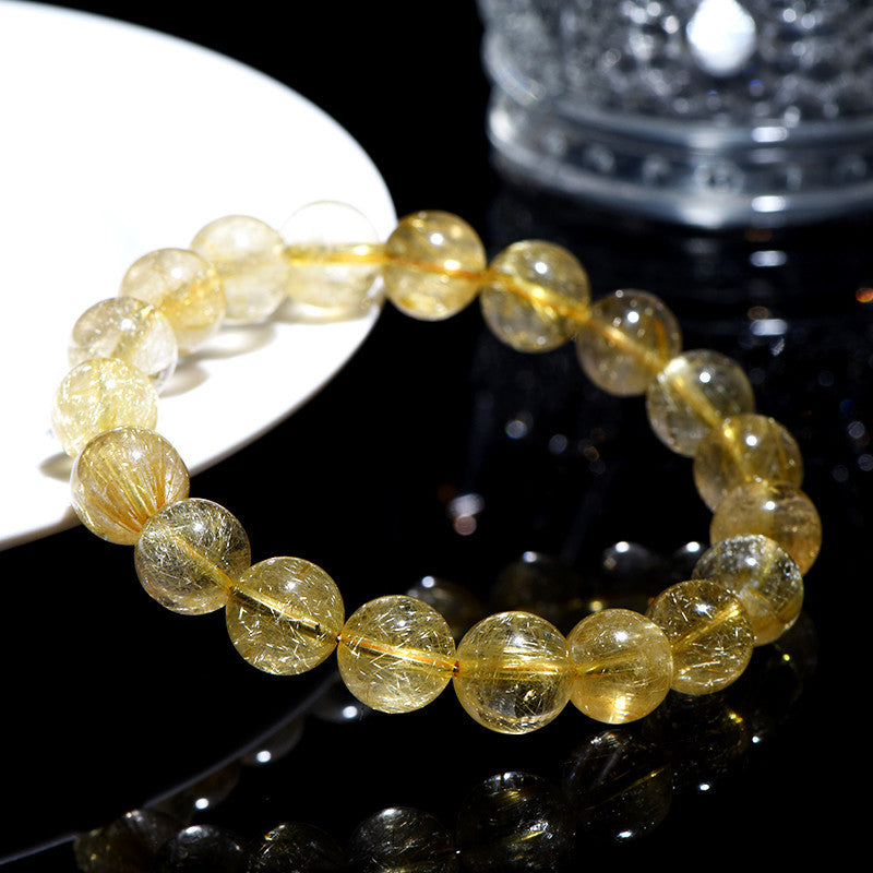 Natural Gold Rutilated Quartz Wealth Crystal Bracelet
