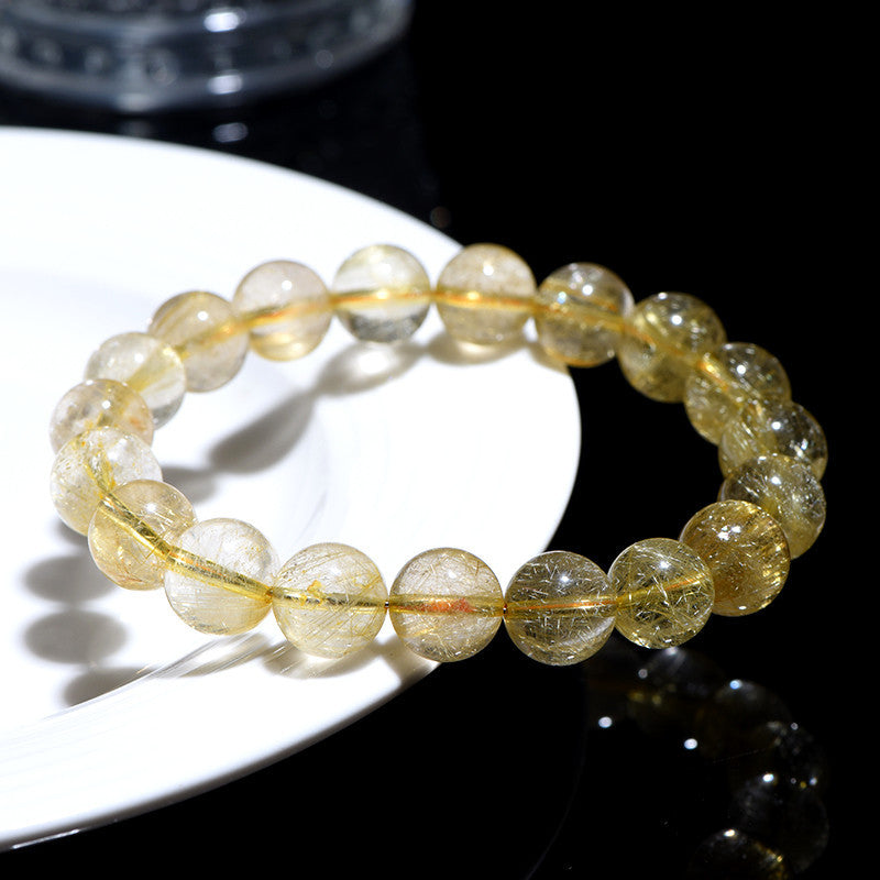 Natural Gold Rutilated Quartz Wealth Crystal Bracelet