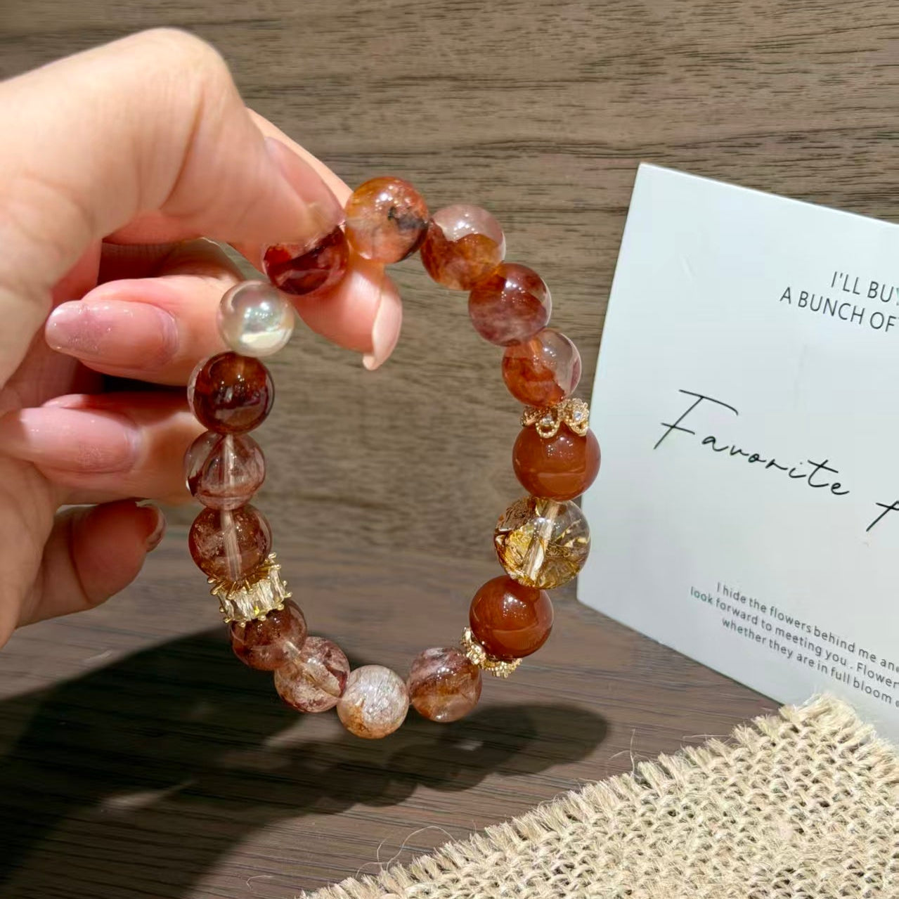 Gilded Red Agate & Banded Flower Jasper mixed-stone Bracelet