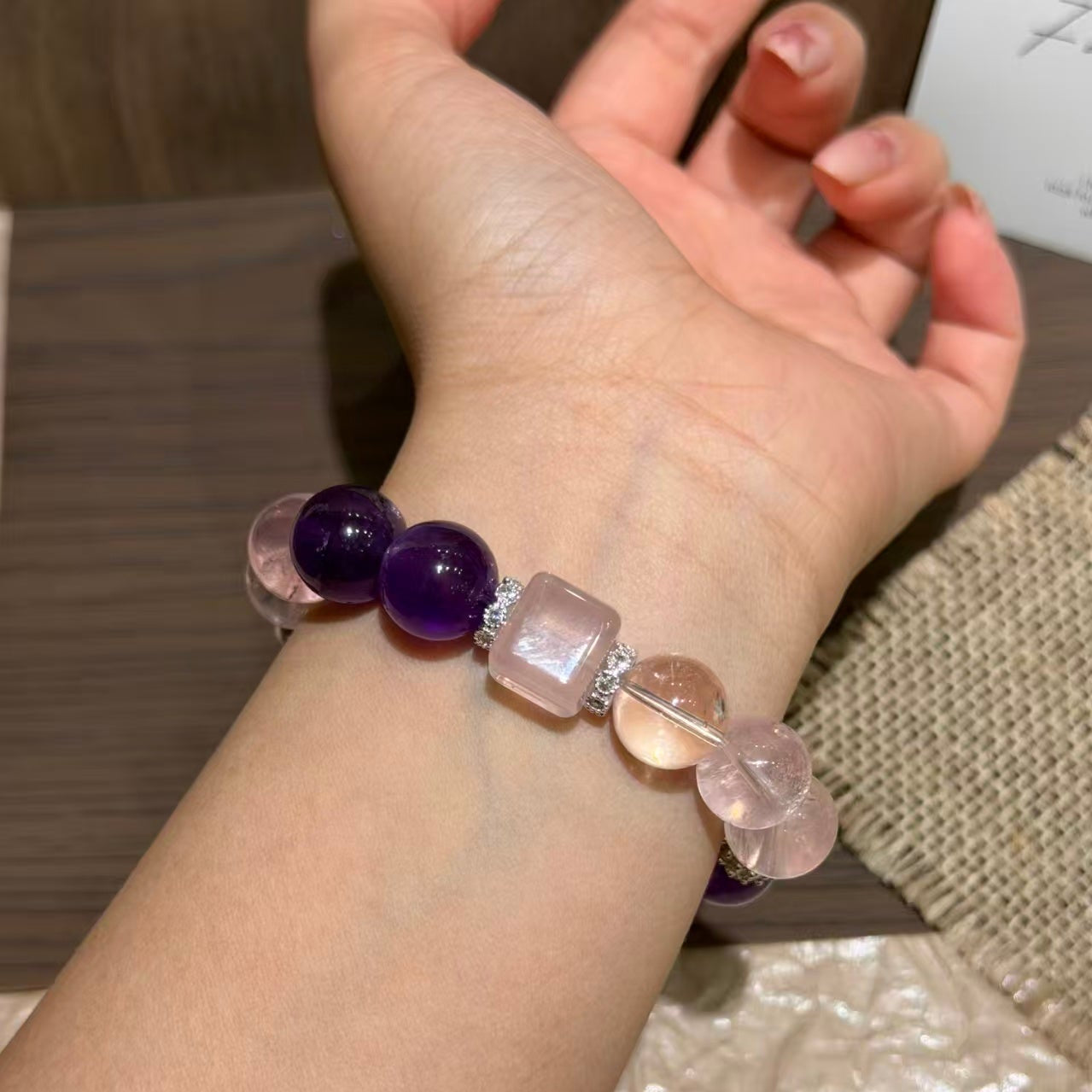 Uruguayan Amethyst & Rose Quartz Harmony Cube Bracelet