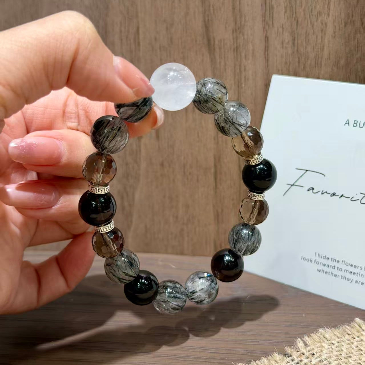 Black Rutilated & White Phantom Quartz Clarity Bracelet