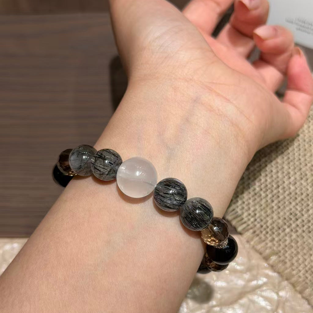 Black Rutilated & White Phantom Quartz Clarity Bracelet