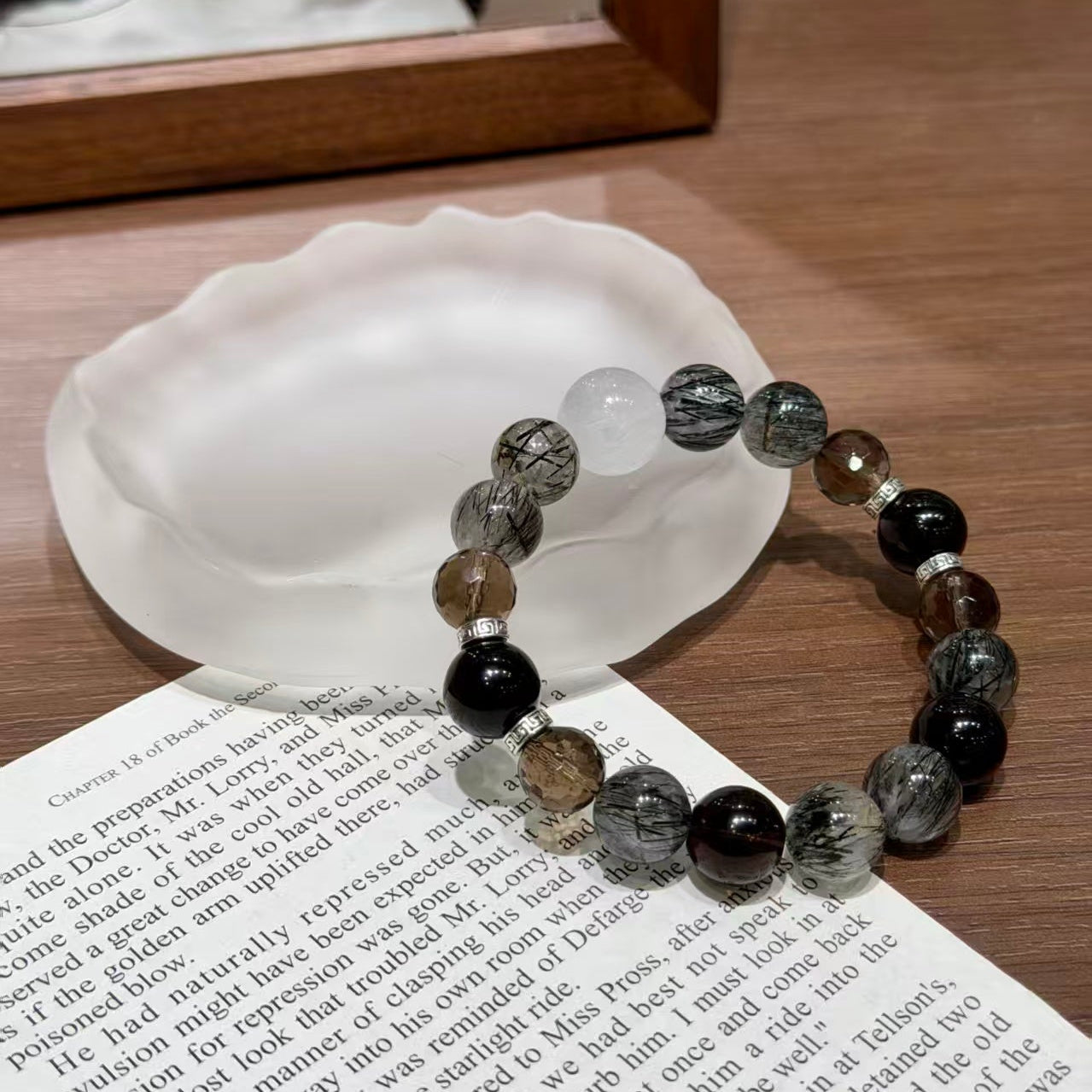Black Rutilated & White Phantom Quartz Clarity Bracelet
