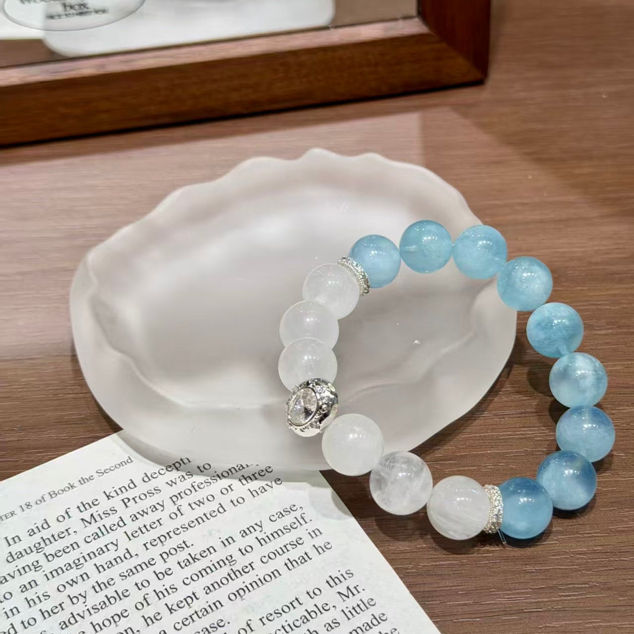 Natural Aquamarine & Clear Quartz Calming Crystal Bracelet