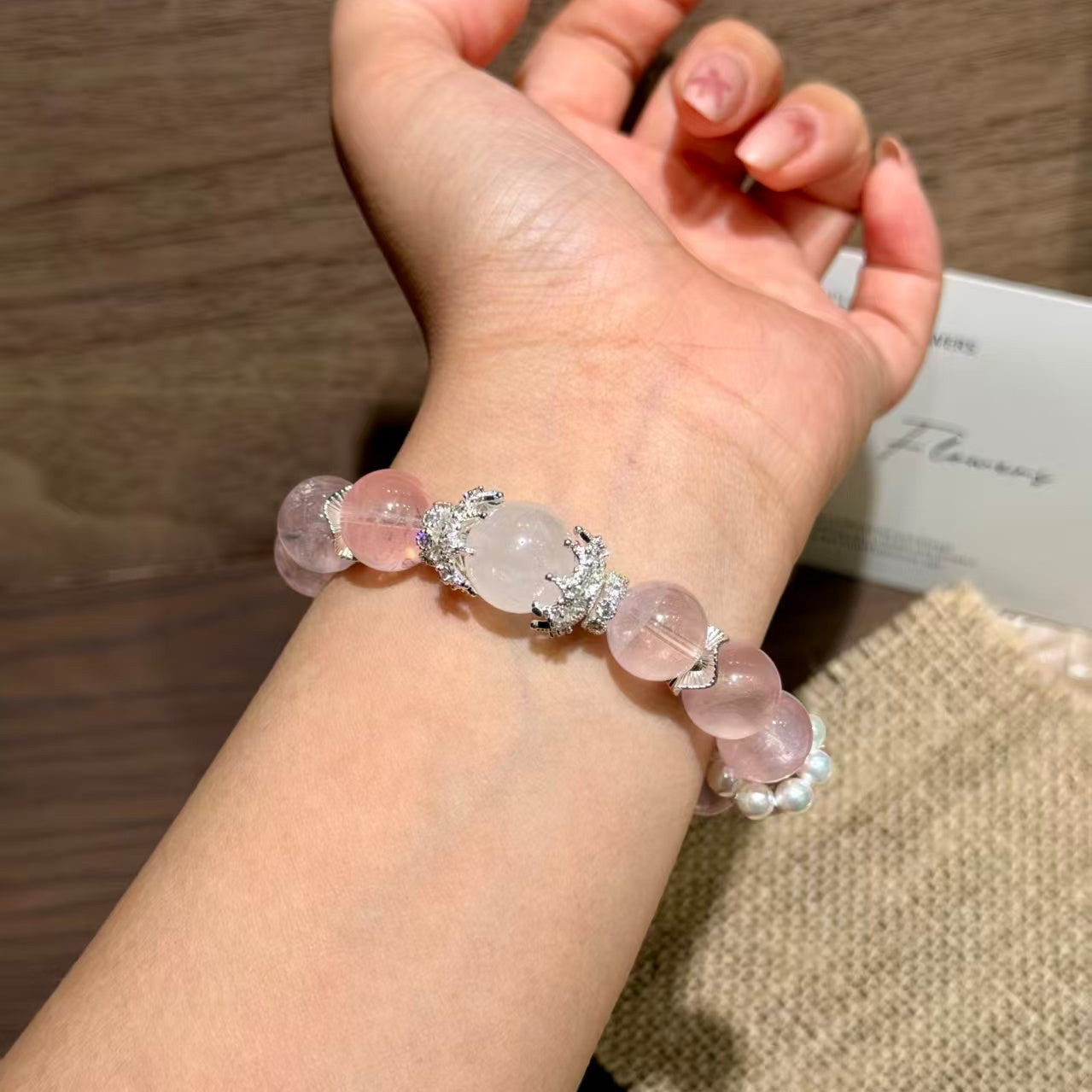 Natural Rose Quartz & White Phantom Healing Crystal Bracelet