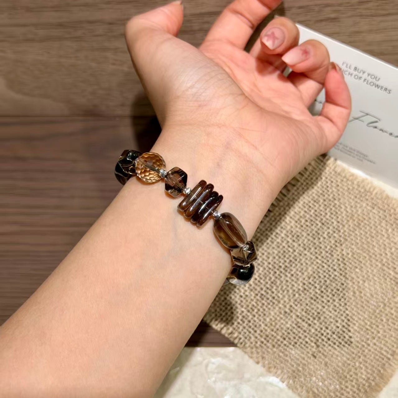 Natural Freeform Faceted Smoky Quartz Grounding Crystal Bracelet