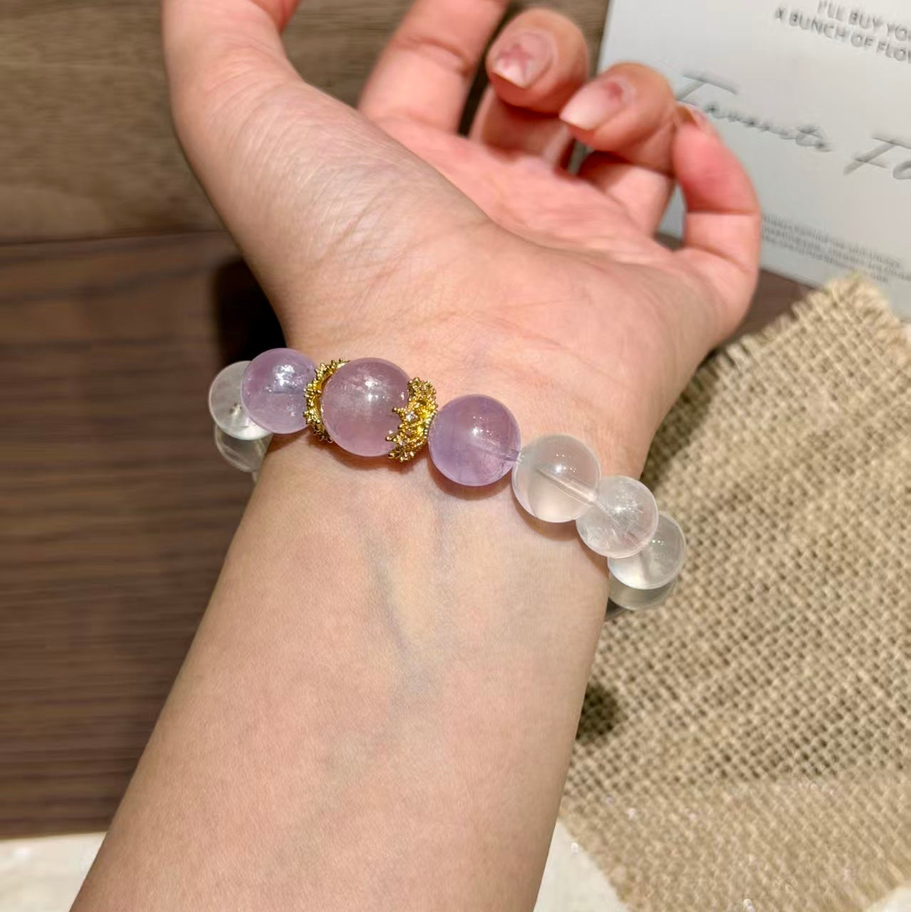 White Phantom Quartz & Lavender Amethyst Crown Crystal Bracelet