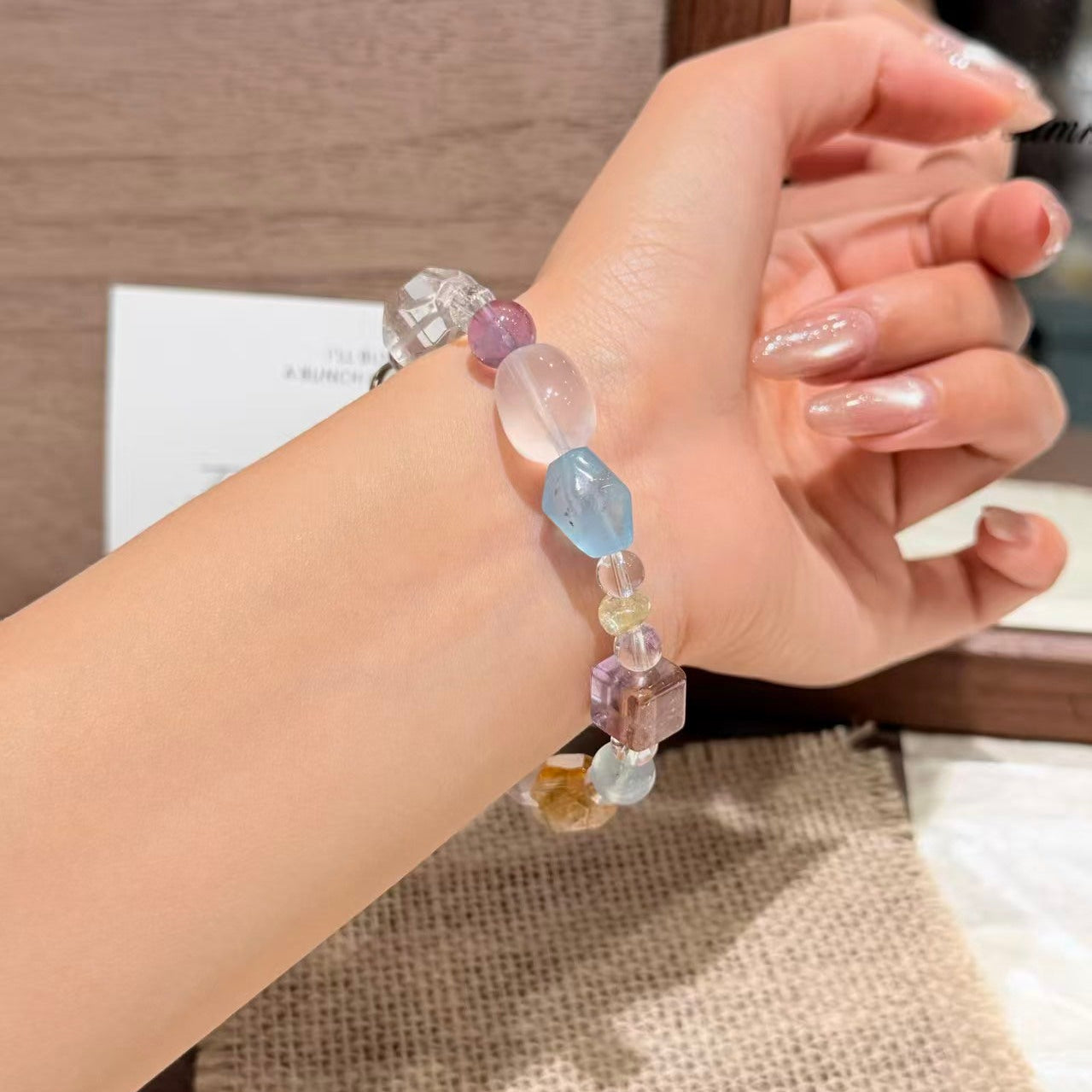 Natural Pastel Multi-Gemstone Freeform Healing Aura Crystal Bracelet