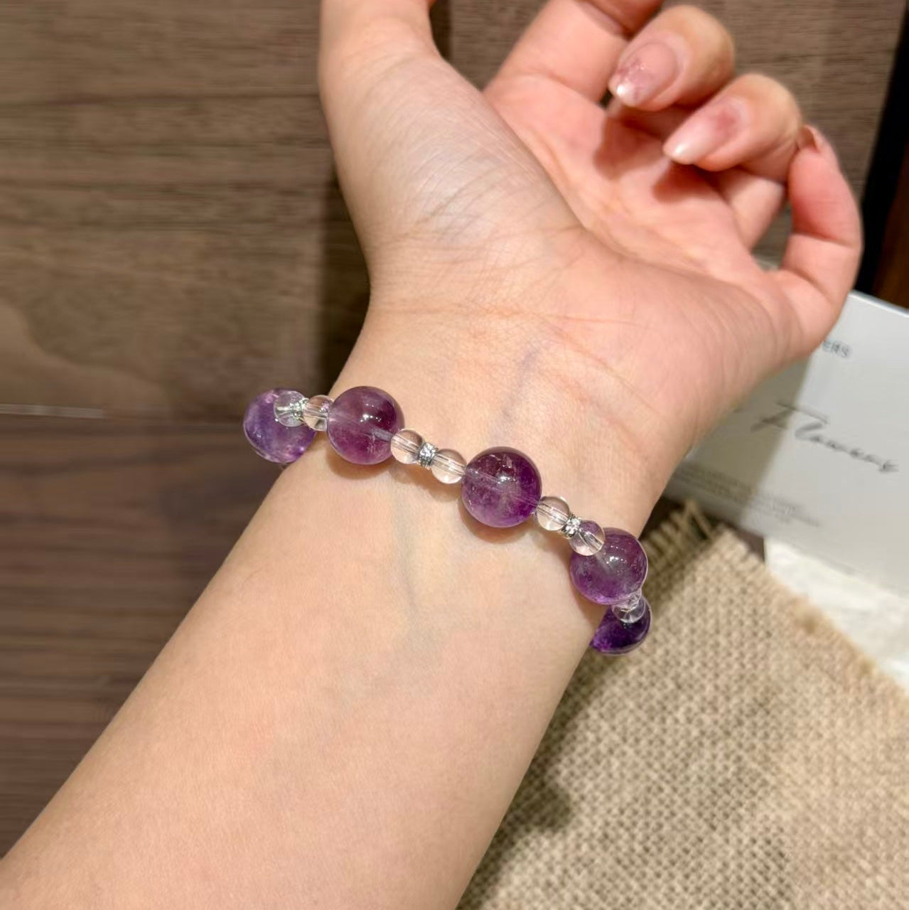 Natural Amethyst & Clear Quartz Calming Crystal Bracelet