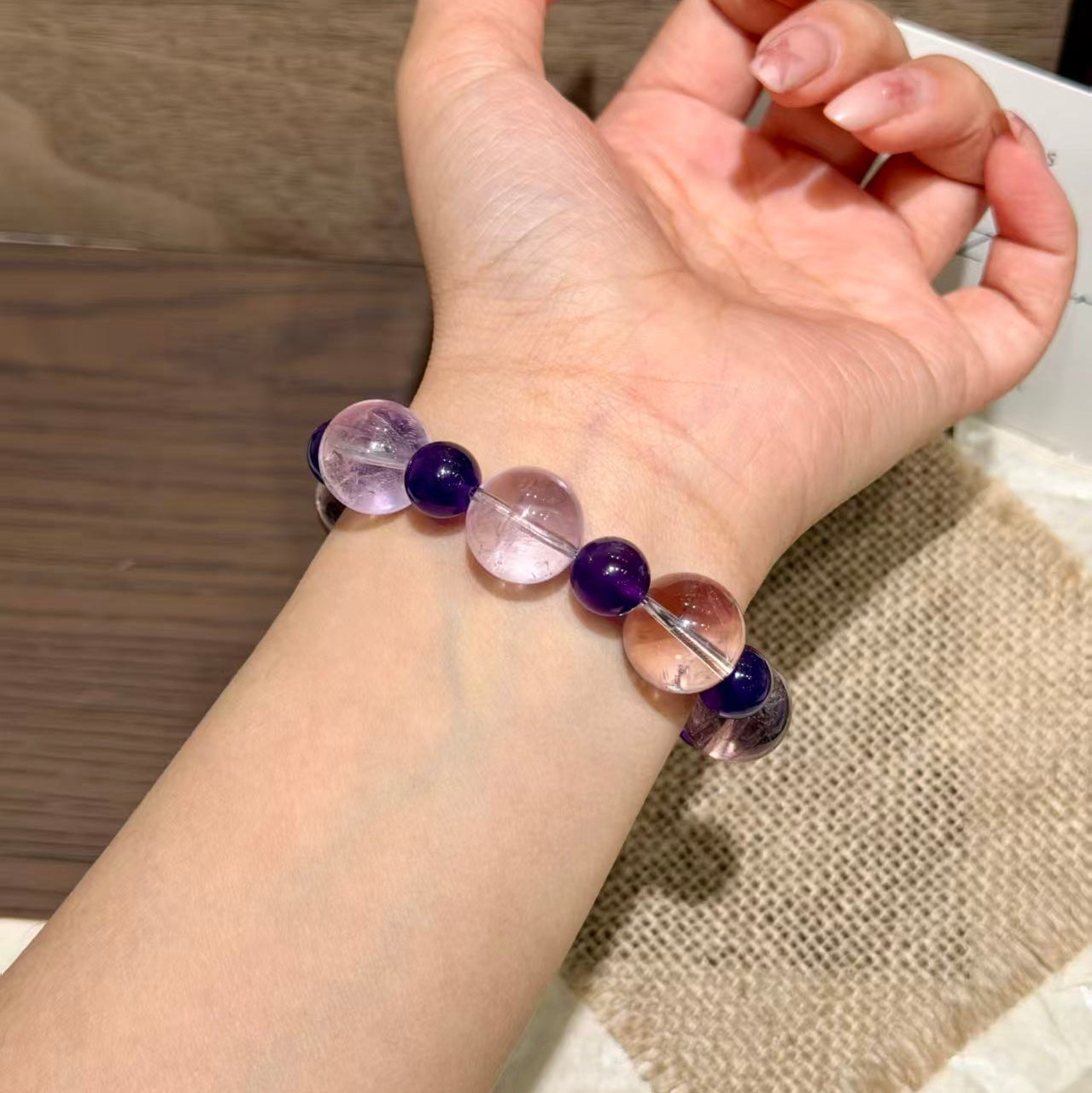 Brazilian & Uruguayan Amethyst Clear Quartz Calming Statement Bracelet