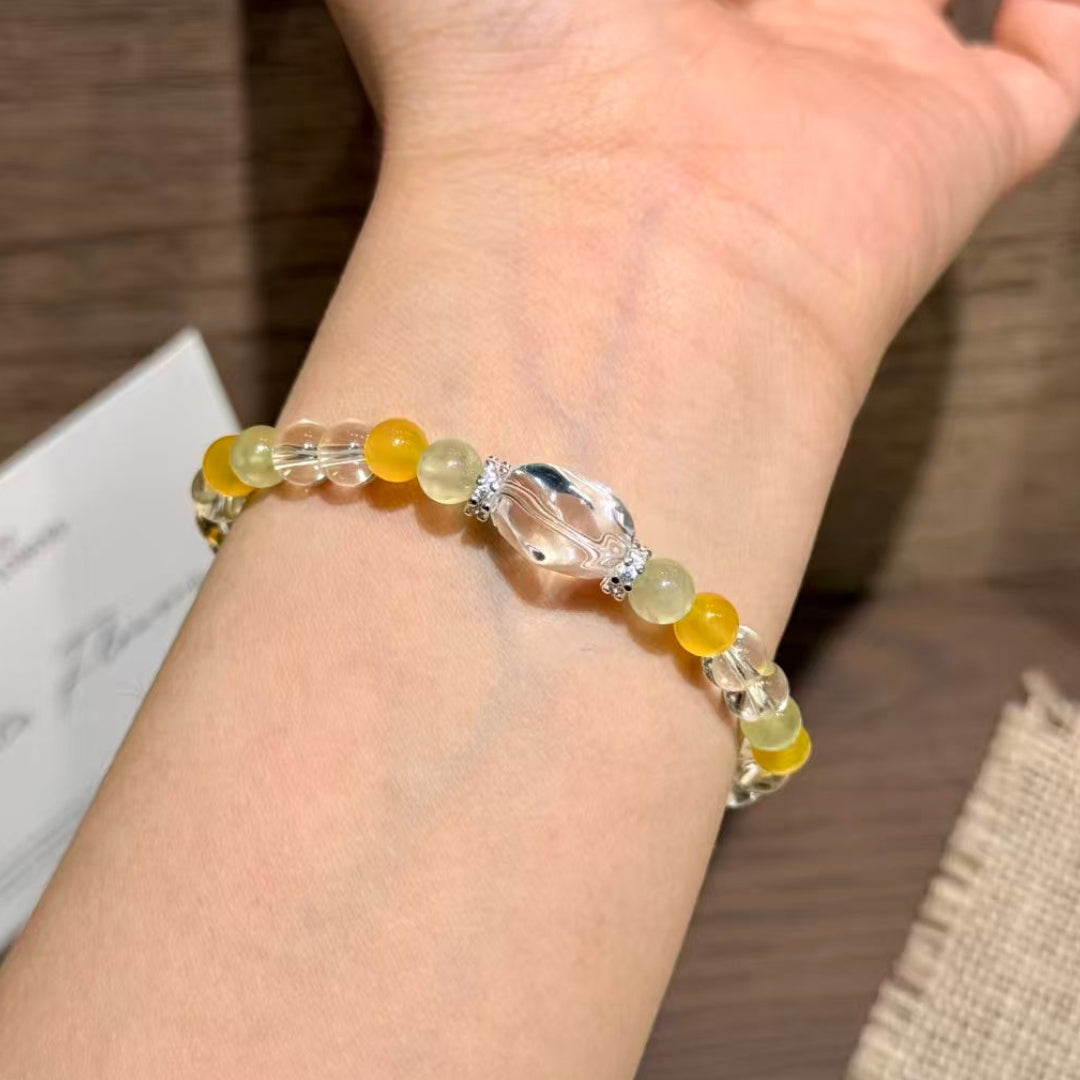 Natural Prehnite & Yellow Agate Joyful Healing Crystal Bracelet