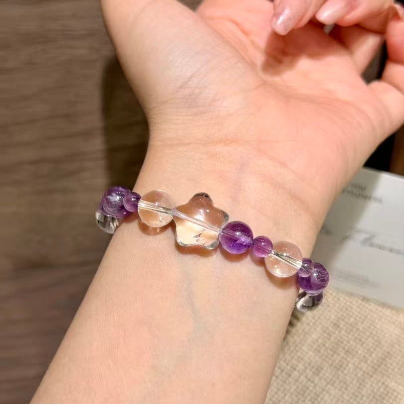 Natural Amethyst & Clear Quartz Celestial Star Crystal Bracelet