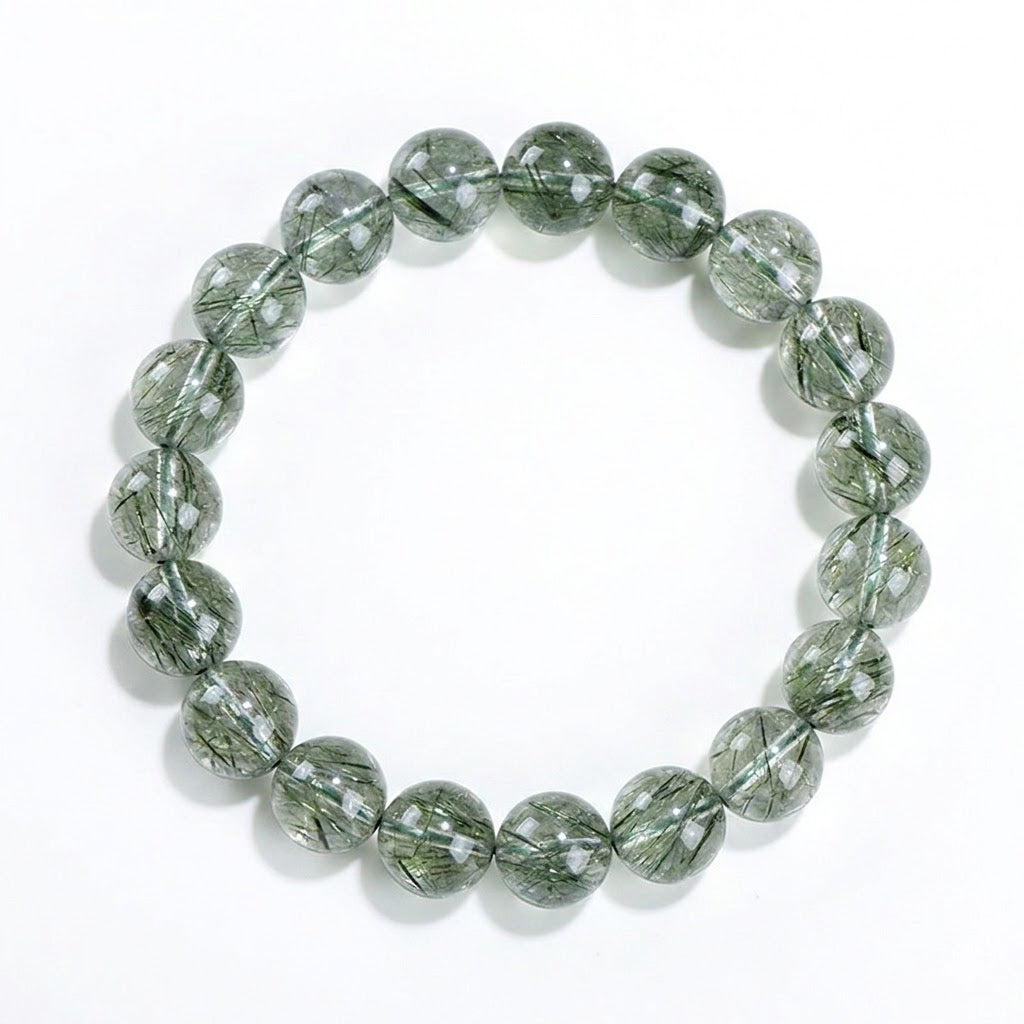 Natural Green Rutilated Quartz Wealth & Growth Crystal Bracelet