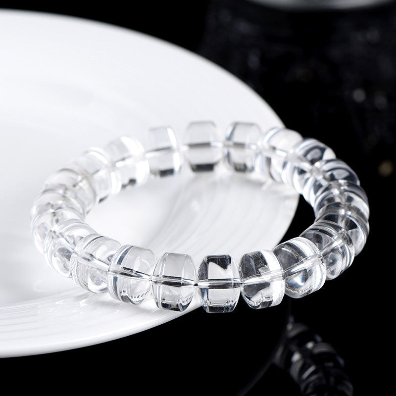 Natural Clear Quartz Faceted Rondelle Healing Crystal Bracelet