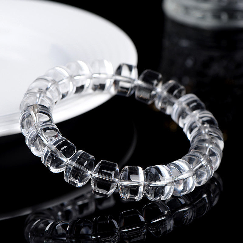 Natural Clear Quartz Faceted Rondelle Healing Crystal Bracelet