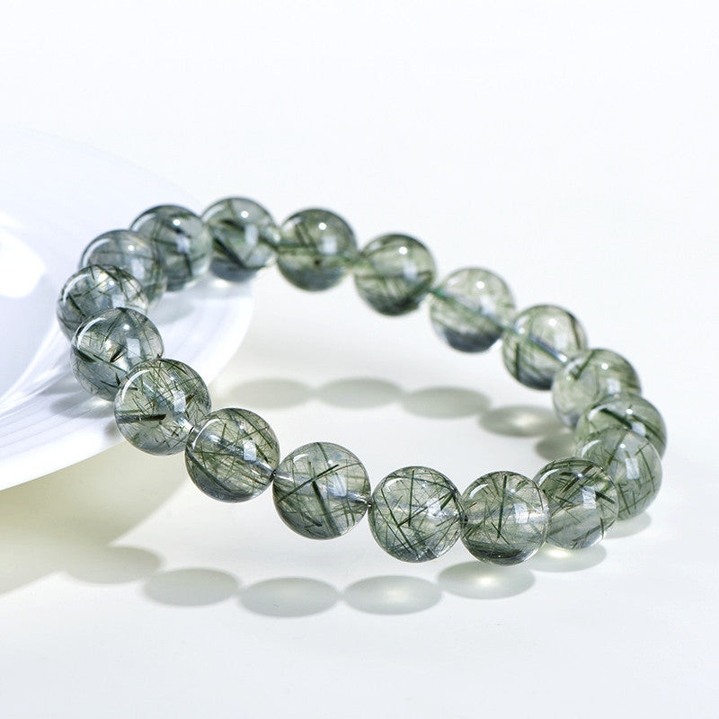 Natural Green Rutilated Quartz Wealth & Growth Crystal Bracelet