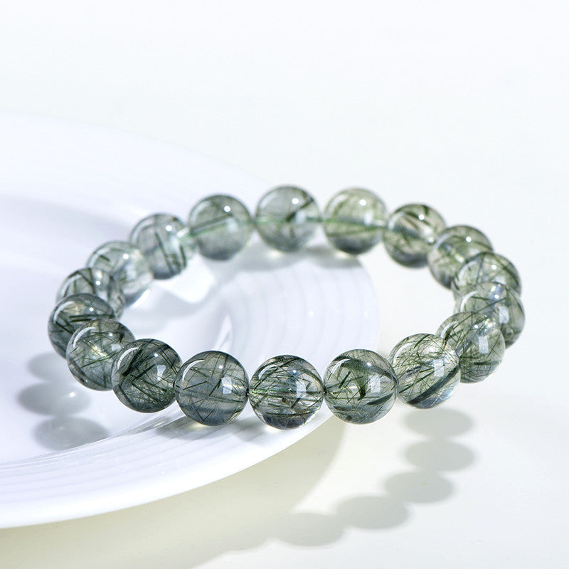 Natural Green Rutilated Quartz Wealth & Growth Crystal Bracelet
