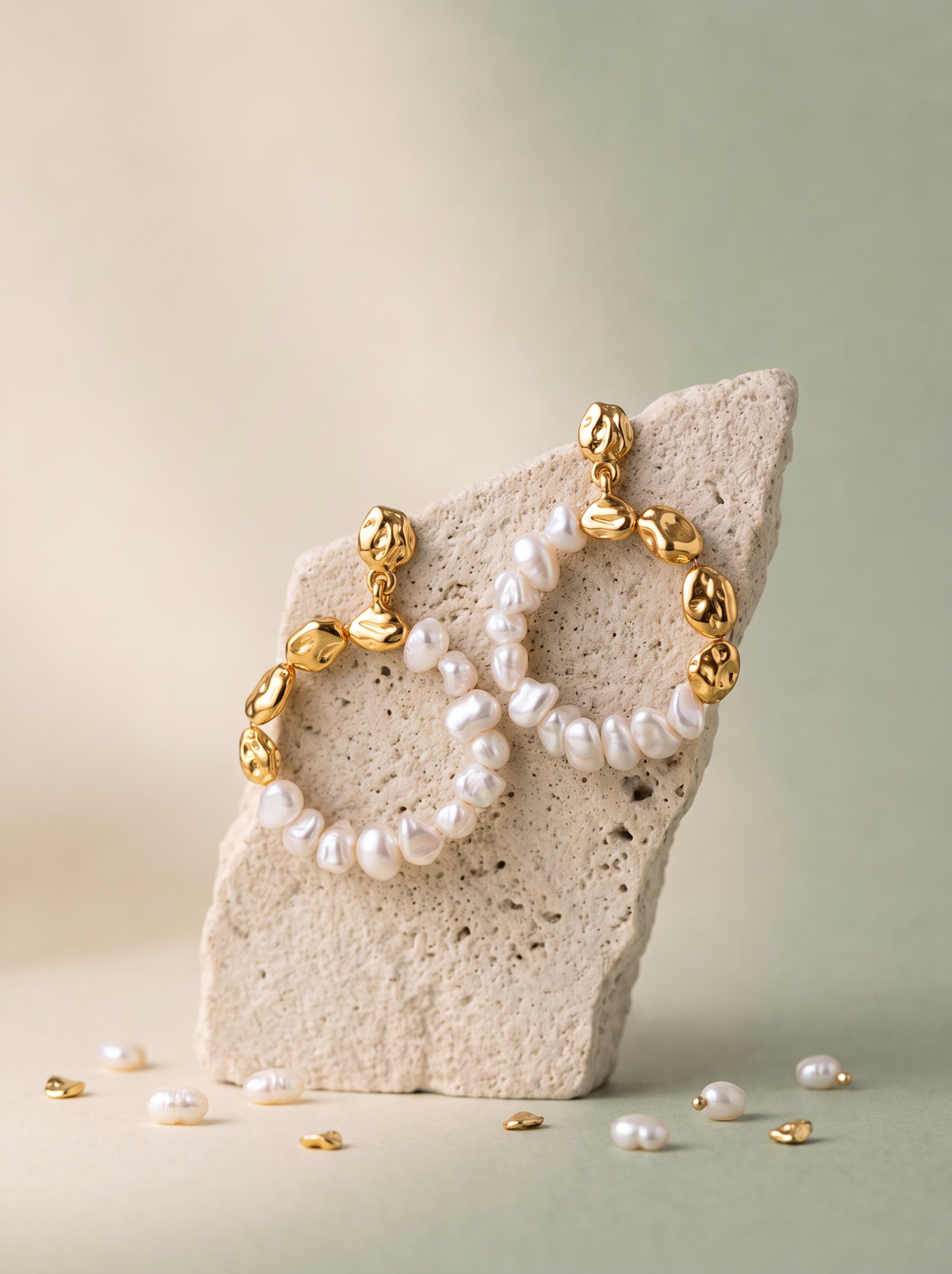 Organic Contrast Pearl Drop Earrings