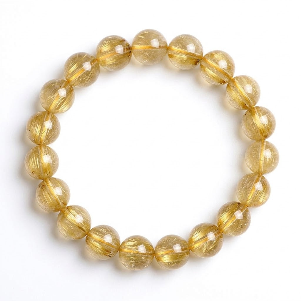 Natural Gold Rutilated Quartz Wealth Crystal Bracelet